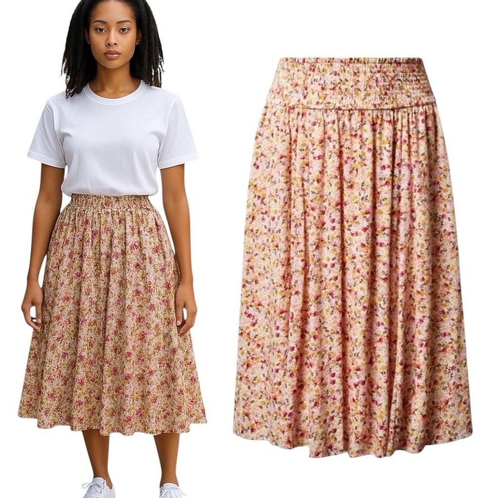 Torrid Floral Midi Tea Skirt Size 10 00 Smocked Waist Boho Cottagecore Fairy